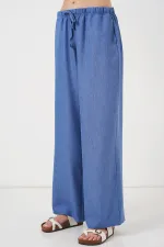 Women's Wide Leg Linen Trousers 6735 - Indigo