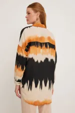 Kadın Turuncu Siyah Desenli Oversize Gömlek 5923