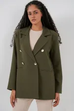 Women's Double-Breasted Blazer Jacket 0722 - Khaki