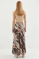 Kadın Desenli Saten Etek 15877 - Ekru