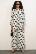 Women's Tunic and Pants Polka Dot Top and Bottom Set 6663 - B. White Women's Tunic and Pants Polka Dot Top and Bottom Set 6663 - B. White
