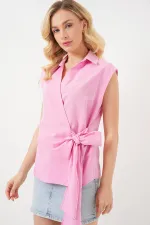 Kadın Sıfır Kol Anvelop Gömlek 20343 - Pembe