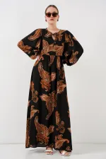 Robe longue hijab à manches ballon pour femme 2464 - Beige clair