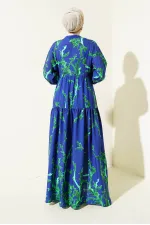 Robe hijab à motifs authentiques 2423 - Bleu marine