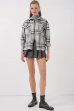 3854 Plaid Pattern Double Pocket Shirt - Light Gray