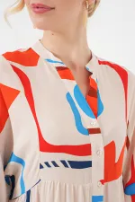 Kadın Desenli Uzun Tesettür Elbise 2585 - Turuncu