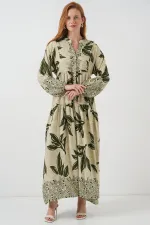 Robe longue hijab à motifs pour femme 2585 - Vert E.