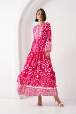 Robe hijab à motifs authentiques 2423 - L. Fuchsia
