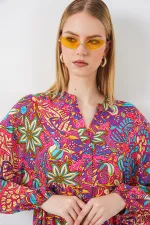 Kadın Desenli Uzun Tesettür Elbise 2585 - Çok Renkli