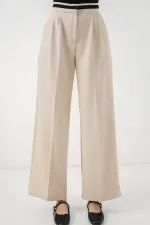 Pantalon large en tissu pour femme 30088 - Crème