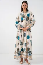 Kadın Desenli Uzun Tesettür Elbise 2585 - A.SAKS