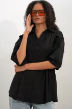 Women's Long Waist-Fitting Shirt 20383 - Black