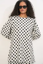 Women's Tunic and Pants Polka Dot Top and Bottom Set 6663 - B. White Women's Tunic and Pants Polka Dot Top and Bottom Set 6663 - B. White