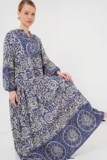 Robe hijab à motifs authentiques 2423 - Bleu marine 7