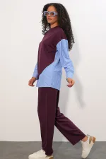 Women's Striped Woven Two-Piece Set 6750 - Burgundy Women's Striped Woven Two-Piece Set 6750 - Burgundy