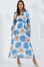 Robe en mousseline de soie à motifs floraux bleu beige pour femme 2134