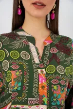 Robe longue hijab à motifs pour femme 2585 - Vert foncé