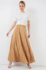 Jupe longue froissée pour femme 8042 - Biscuit