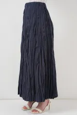 Jupe longue froissée pour femme 8042 - Bleu marine