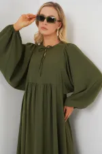 Women's Balloon Sleeve Long Hijab Dress 2464 - Khaki