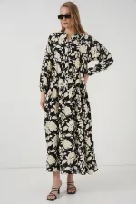 Robe hijab à motifs authentiques 2423 - Noir - Blanc1