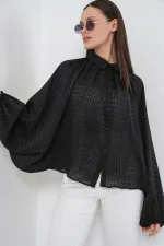 Women's Batwing Sleeve Oversize Shirt 20368 - Black Women's Batwing Sleeve Oversize Shirt 20368 - Black