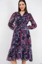 Robe en mousseline à motifs 2137 - Lilas foncé