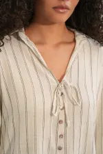 Chemise rayée en lin à lacets pour femme 995 - Crème