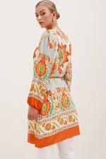 5902 Belted Patterned Dress - Orange
