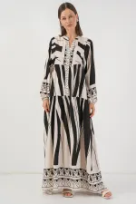 Robe longue hijab à motifs pour femme 2585 - Noir