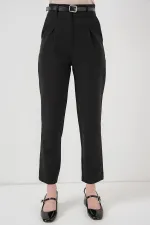 Kadın Pileli Kemerli Kumaş Pantolon 6725 - Siyah