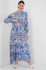 Robe hijab à motifs authentiques 2423 - Bleu foncé