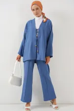 Kimono deux pièces en lin pour femme 6727 - Indigo