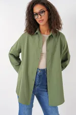 Chemise basique longue oversize 3900 - Kaki clair