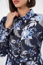 Robe hijab ceinturée pour femme 2589 - Bleu marine