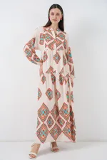 Robe longue hijab à motifs pour femme 2585 - Beige