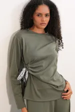 Women's Scarf Blouse and Skirt Two-Piece Set 8077 - Çağla Women's Scarf Blouse and Skirt Two-Piece Set 8077 - Çağla