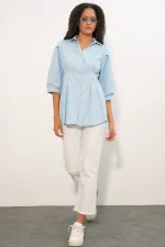 Women's Long Waist-Fitting Shirt 20383 - Blue Women's Long Waist-Fitting Shirt 20383 - Blue