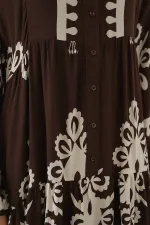 Robe hijab à motifs authentiques 2423 - Marron foncé