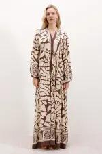 Robe hijab à motifs authentiques 2423 - Marron