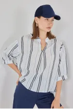 Women's Striped Oversize Blouse 967 - Light Blue