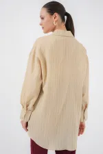 Women's Striped Long Shirt Tunic 5963 - Beige