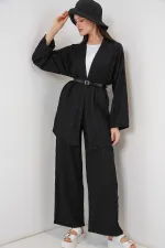 Kadın Kimono Pantolon İkili Takım 30078 - Siyah