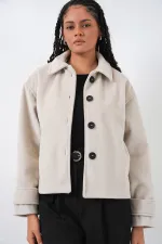 Kadın Kısa Kaşe Ceket 0724 - Ekru