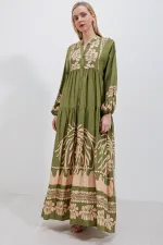 Robe hijab à motifs authentiques 2423 - Kaki