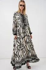 Women's Patterned Long Hijab Dress 2585 - Black 12