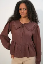 Women's Peter Pan Collar Shirt Blouse 993 - Brown