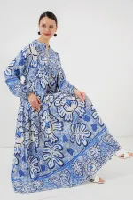 Robe hijab à motifs authentiques 2423 - Bleu foncé