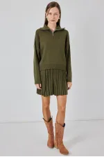 Women's Sweater Skirt Two Piece Set 15938 - Khaki
