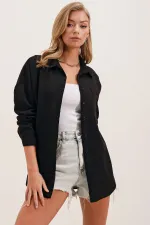 20153 Single Pocket Oversize Linen Shirt - Black 20153 Single Pocket Oversize Linen Shirt - Black